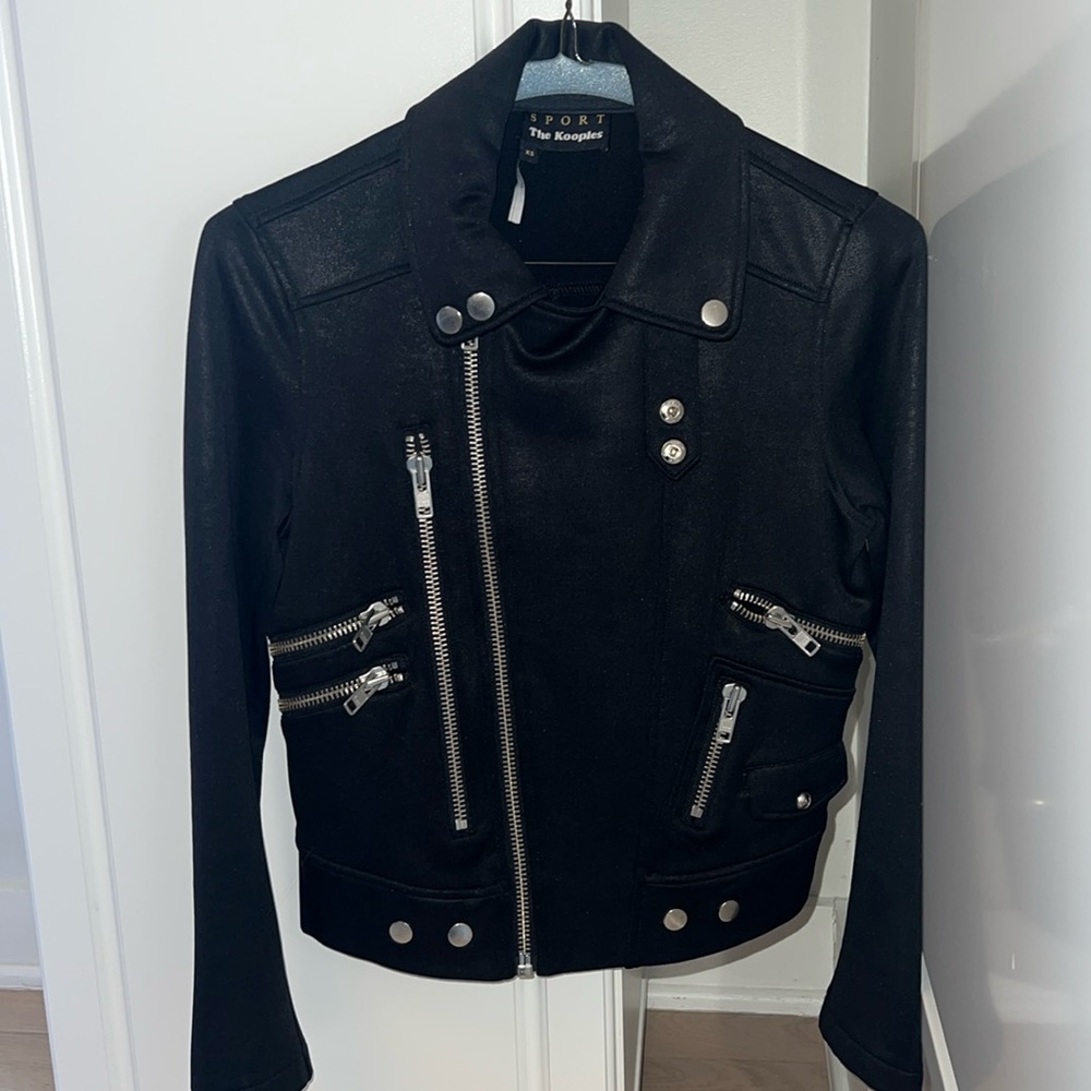 The Kooples Sport - Black Zip-Up Moto Jacket